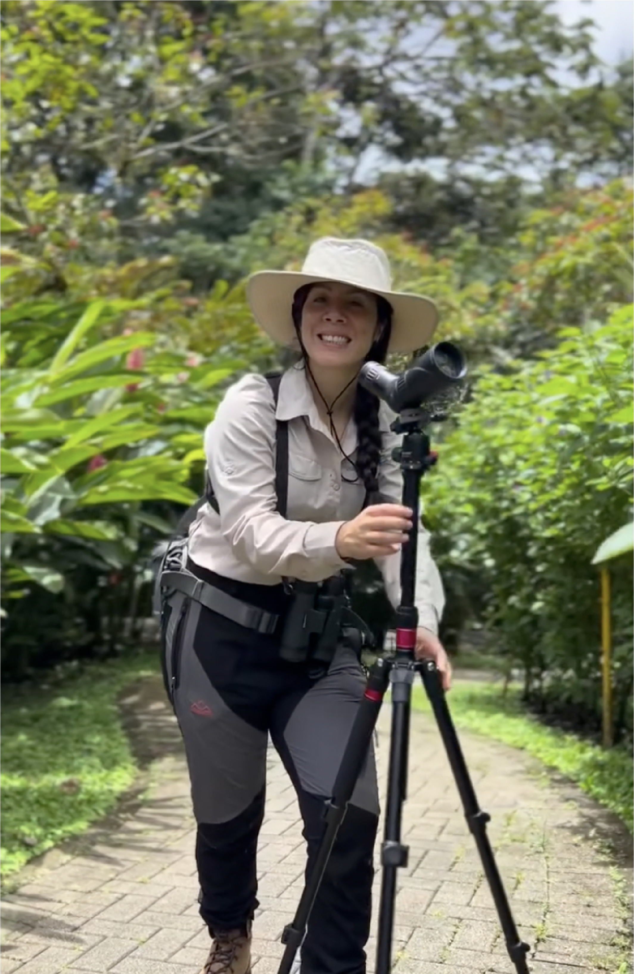 Angie with spotting scope in La Fortuna forest